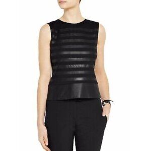 Theory Black Stripe Goat Leather Tank Top - Black